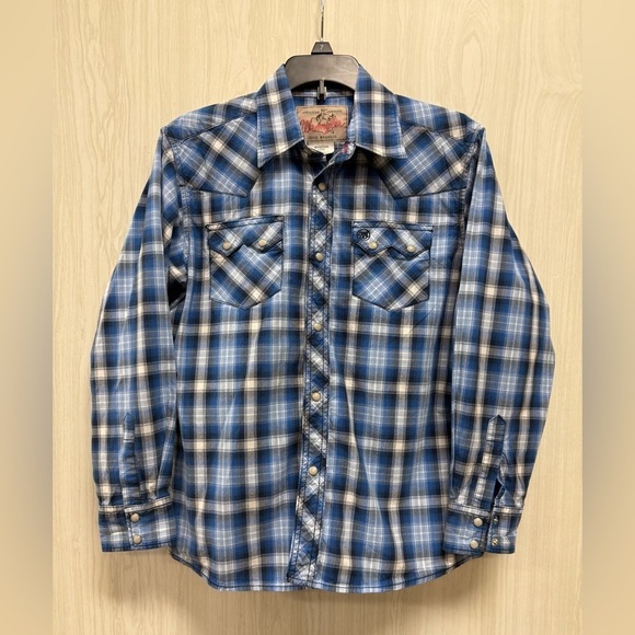 Wrangler Other - Wrangler Boys Blue Plaid Long Sleeve Dress shirt. Size Large (10-12) 0100
